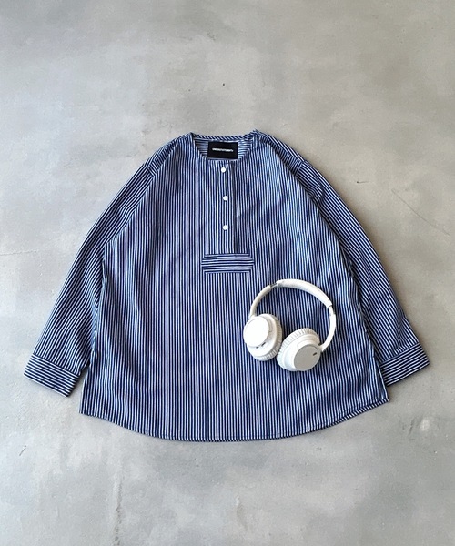 ユニセックス】サイドスリットスリーピングシャツ/無地/ストライプ