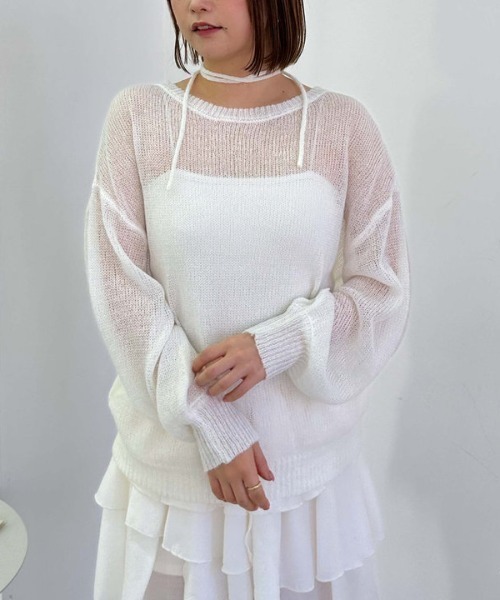 archives（アルシーヴ）の「モヘアタッチ透かしミドルニット（ニット/セーター・レディース・オフホワイト/グレー/ピンク/イエロー・MEDIUM）」の10枚目の写真