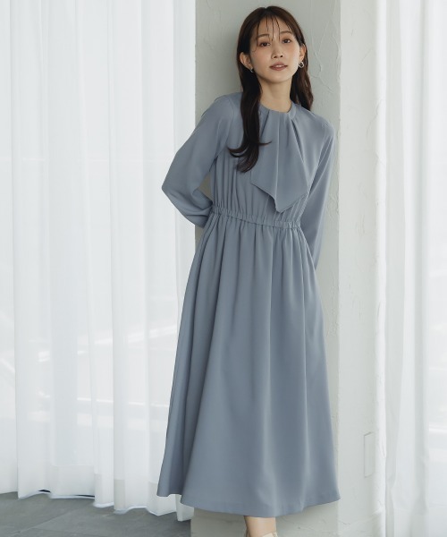 Petitjo(プッチージョ)の「小さいサイズ 2WAYボウタイワンピース 低身長さん・小柄女性(ワンピース・レディース・モカ/ブルーグレー・PS/PM/PL/PSS)」の2枚目の写真