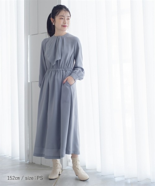 Petitjo(プッチージョ)の「小さいサイズ 2WAYボウタイワンピース 低身長さん・小柄女性(ワンピース・レディース・モカ/ブルーグレー・PS/PM/PL/PSS)」の13枚目の写真