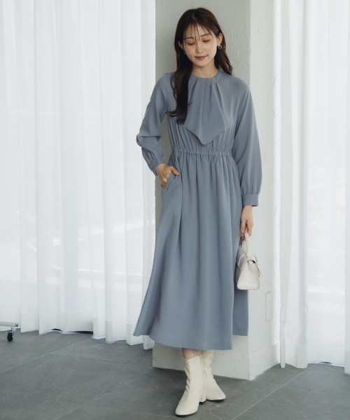 Petitjo(プッチージョ)の「小さいサイズ 2WAYボウタイワンピース 低身長さん・小柄女性(ワンピース・レディース・モカ/ブルーグレー・PS/PM/PL/PSS)」の15枚目の写真