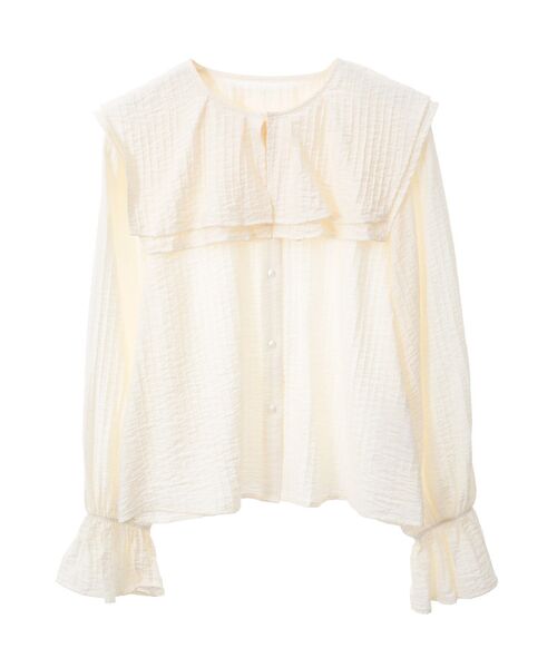 earth music&ecology(アースミュージックアンドエコロジー)の「2WAYスクエアラッフルカラーブラウス(シャツ/ブラウス・レディース・オフホワイト/イエロー/サックスブルー・FREE)」の5枚目の写真