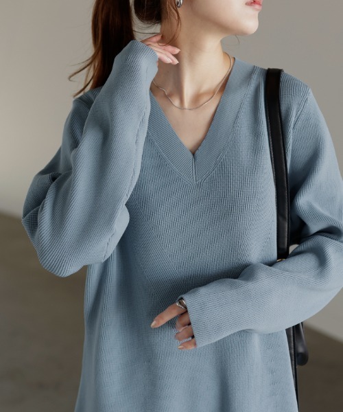 HUG.U（ハグユー）の「選べる丈 春ニットワンピ（ワンピース・レディース・ライトベージュ/グレー/ブラック/ライトブルー/イエロー/オレンジ・レギュラー丈/トール丈）」の16枚目の写真