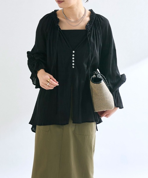 ★新品美品★【RIVE DROITE】楊柳ギャザーブラウス RIVE DROITE（リヴドロワ）の「【着映え◎】楊柳ギャザーブラウス