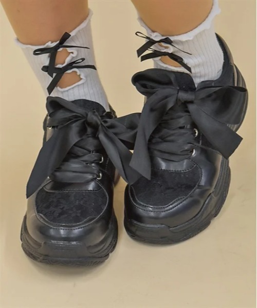 美品！axes femme 黒 リボン付きカジュアルシューズ セール】サテンリボンスニーカー（スニーカー）｜axes femme