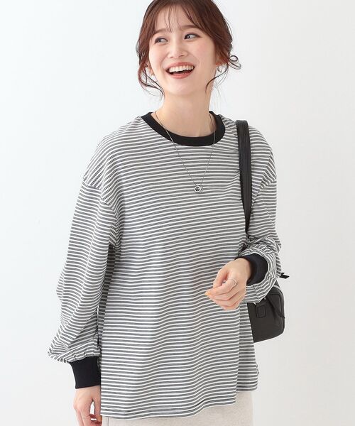 Cutie Blonde(キューティーブロンド)の「【洗える】ボーダーリブカットソー(Tシャツ/カットソー・レディース・ホワイト系3/ブラック系2/ブルー系2・00)」の2枚目の写真