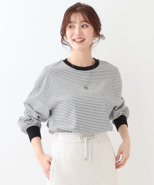 Cutie Blonde(キューティーブロンド)の「【洗える】ボーダーリブカットソー(Tシャツ/カットソー・レディース・ホワイト系3/ブラック系2/ブルー系2・00)」の4枚目の写真