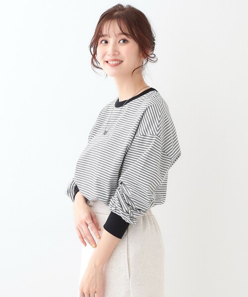 Cutie Blonde(キューティーブロンド)の「【洗える】ボーダーリブカットソー(Tシャツ/カットソー・レディース・ホワイト系3/ブラック系2/ブルー系2・00)」の5枚目の写真