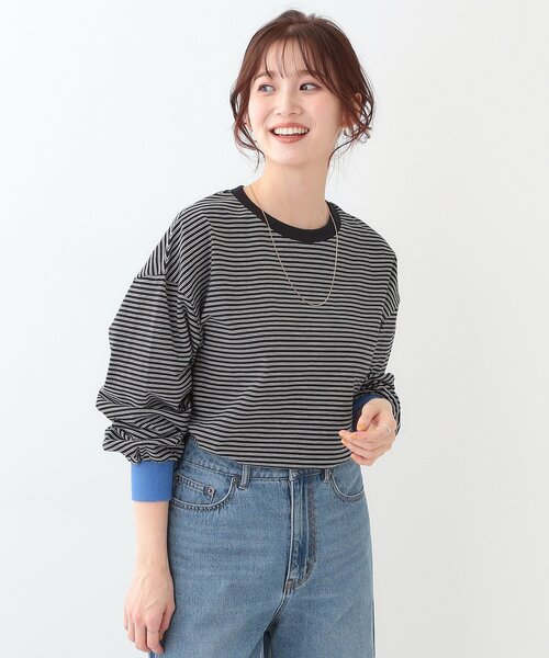 Cutie Blonde(キューティーブロンド)の「【洗える】ボーダーリブカットソー(Tシャツ/カットソー・レディース・ホワイト系3/ブラック系2/ブルー系2・00)」の12枚目の写真