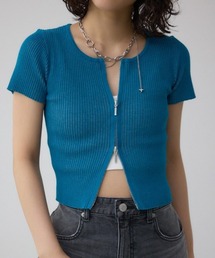 AZUL by moussy | Wジップショートスリーブ配色リブプルオーバー(カーディガン/ボレロ)