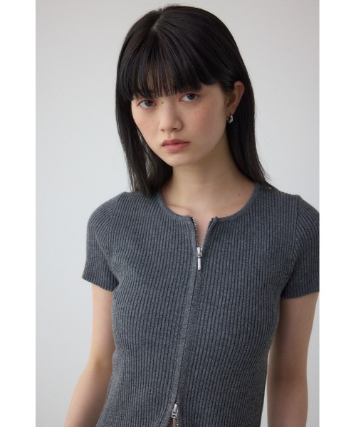 AZUL by moussy（アズールバイマウジー）の「Wジップショートスリーブ配色リブプルオーバー（カーディガン/ボレロ・レディース・ピンク/アイボリー/ブラック/ブルー/杢グレー・FREE）」の6枚目の写真