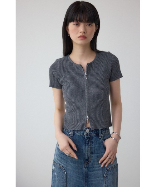 AZUL by moussy（アズールバイマウジー）の「Wジップショートスリーブ配色リブプルオーバー（カーディガン/ボレロ・レディース・ピンク/アイボリー/ブラック/ブルー/杢グレー・FREE）」の7枚目の写真