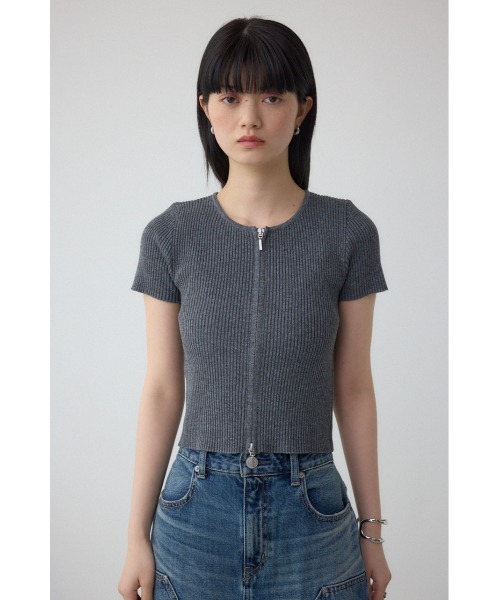 AZUL by moussy（アズールバイマウジー）の「Wジップショートスリーブ配色リブプルオーバー（カーディガン/ボレロ・レディース・ピンク/アイボリー/ブラック/ブルー/杢グレー・FREE）」の9枚目の写真
