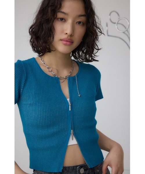 AZUL by moussy（アズールバイマウジー）の「Wジップショートスリーブ配色リブプルオーバー（カーディガン/ボレロ・レディース・ピンク/アイボリー/ブラック/ブルー/杢グレー・FREE）」の16枚目の写真