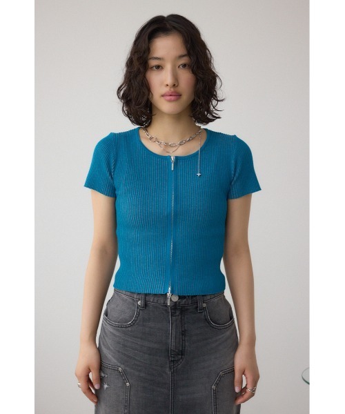 AZUL by moussy（アズールバイマウジー）の「Wジップショートスリーブ配色リブプルオーバー（カーディガン/ボレロ・レディース・ピンク/アイボリー/ブラック/ブルー/杢グレー・FREE）」の19枚目の写真
