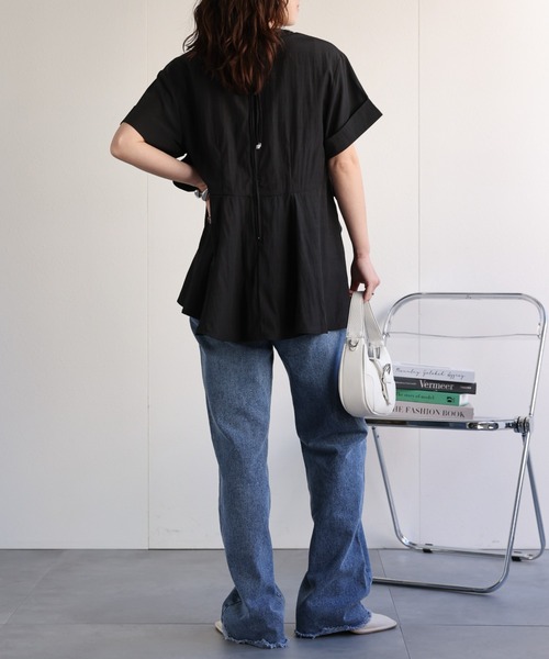 bibiy. フリル ペプラム　半袖シャツ ネイビー　pop up限定 bibiy. フリル ペプラム 半袖シャツ ネイビー pop up限定 bibiy