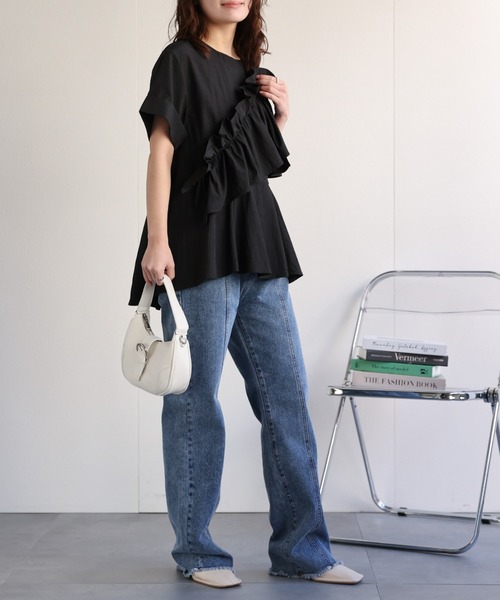 bibiy. フリル ペプラム　半袖シャツ ネイビー　pop up限定 bibiy. フリル ペプラム 半袖シャツ ネイビー pop up限定 bibiy