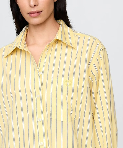 GAP（ギャップ）の「ポプリン ビッグシャツ（シャツ/ブラウス・レディース・ブルー系その他/イエロー/ピンク系その他/グリーン/ピンク/ホワイト×ブルー・L/M/XS/XXS/S）」の4枚目の写真