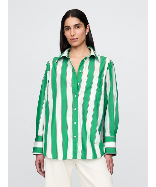 GAP（ギャップ）の「ポプリン ビッグシャツ（シャツ/ブラウス・レディース・ブルー系その他/イエロー/ピンク系その他/グリーン/ピンク/ホワイト×ブルー・L/M/XS/XXS/S）」の10枚目の写真