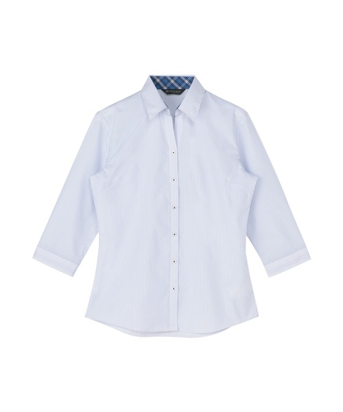 TOKYO SHIRTS(トウキョウシャツ)の「透け防止 形態安定ノーアイロン スキッパー 7分袖ビジネスワイシャツ(ビジネスシャツ・レディース・ブルー・LL/S/M/L/XS/XL)」の1枚目の写真
