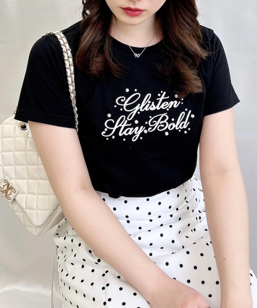 INGNI（イング）の「装飾付ふくれ刺繍ロゴTシャツ（Tシャツ/カットソー・レディース・ブラック×ホワイト/ピンク系7/ホワイト×ブラック・M）」の2枚目の写真