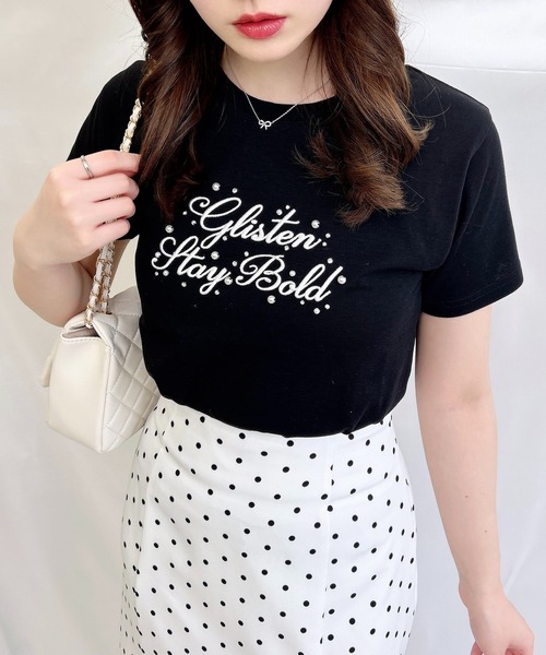 INGNI（イング）の「装飾付ふくれ刺繍ロゴTシャツ（Tシャツ/カットソー・レディース・ブラック×ホワイト/ピンク系7/ホワイト×ブラック・M）」の8枚目の写真
