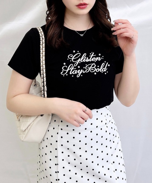 INGNI（イング）の「装飾付ふくれ刺繍ロゴTシャツ（Tシャツ/カットソー・レディース・ブラック×ホワイト/ピンク系7/ホワイト×ブラック・M）」の9枚目の写真