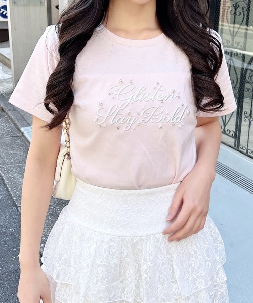 INGNI（イング）の「装飾付ふくれ刺繍ロゴTシャツ（Tシャツ/カットソー・レディース・ブラック×ホワイト/ピンク系7/ホワイト×ブラック・M）」の11枚目の写真