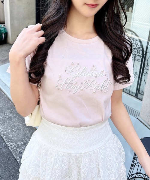 INGNI（イング）の「装飾付ふくれ刺繍ロゴTシャツ（Tシャツ/カットソー・レディース・ブラック×ホワイト/ピンク系7/ホワイト×ブラック・M）」の12枚目の写真