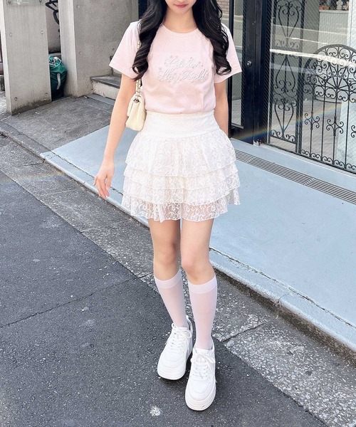 INGNI（イング）の「装飾付ふくれ刺繍ロゴTシャツ（Tシャツ/カットソー・レディース・ブラック×ホワイト/ピンク系7/ホワイト×ブラック・M）」の14枚目の写真