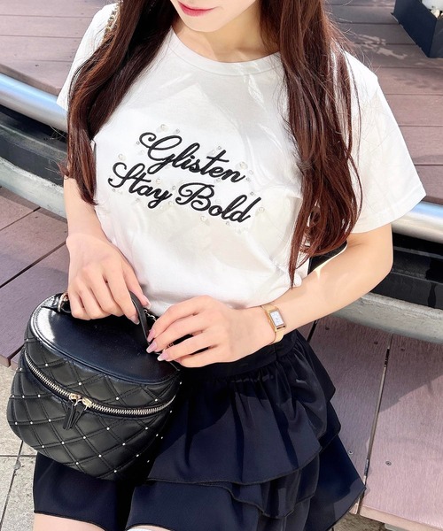 INGNI（イング）の「装飾付ふくれ刺繍ロゴTシャツ（Tシャツ/カットソー・レディース・ブラック×ホワイト/ピンク系7/ホワイト×ブラック・M）」の4枚目の写真