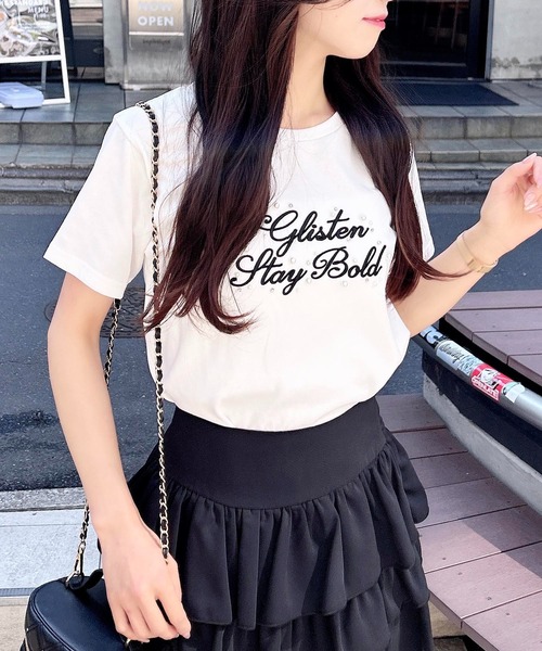 INGNI（イング）の「装飾付ふくれ刺繍ロゴTシャツ（Tシャツ/カットソー・レディース・ブラック×ホワイト/ピンク系7/ホワイト×ブラック・M）」の5枚目の写真