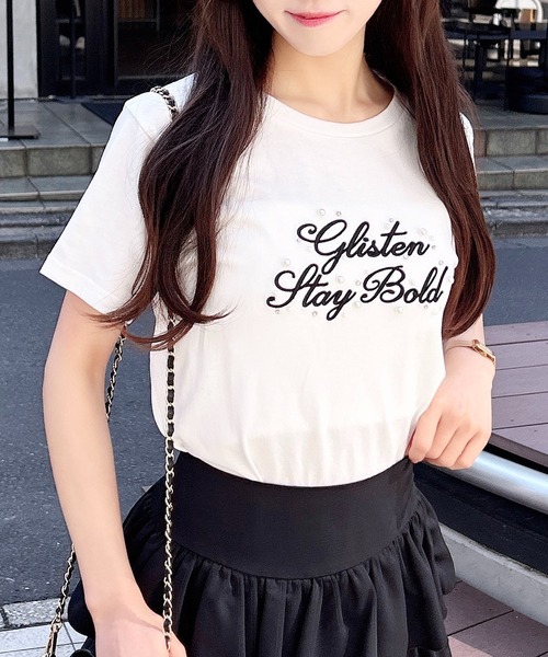 INGNI（イング）の「装飾付ふくれ刺繍ロゴTシャツ（Tシャツ/カットソー・レディース・ブラック×ホワイト/ピンク系7/ホワイト×ブラック・M）」の6枚目の写真