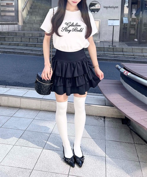 INGNI（イング）の「装飾付ふくれ刺繍ロゴTシャツ（Tシャツ/カットソー・レディース・ブラック×ホワイト/ピンク系7/ホワイト×ブラック・M）」の7枚目の写真