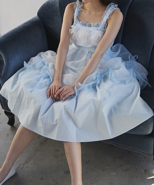 PAIN（ペイン）の「オーガンジーバイカラーフリルシャツロングドレス（ドレス・レディース・ブラック/ホワイト×ピンク/ブルー・FREE）」の3枚目の写真