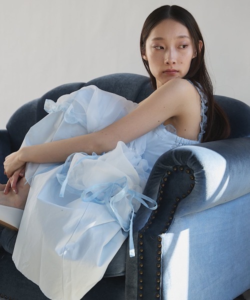 PAIN（ペイン）の「オーガンジーバイカラーフリルシャツロングドレス（ドレス・レディース・ブラック/ホワイト×ピンク/ブルー・FREE）」の15枚目の写真