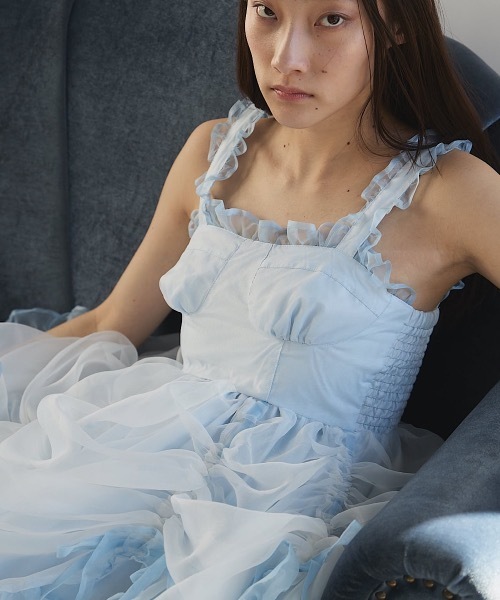 PAIN（ペイン）の「オーガンジーバイカラーフリルシャツロングドレス（ドレス・レディース・ブラック/ホワイト×ピンク/ブルー・FREE）」の14枚目の写真