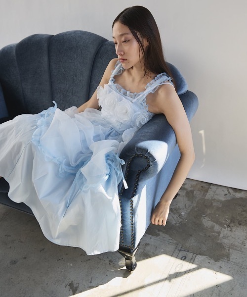 PAIN（ペイン）の「オーガンジーバイカラーフリルシャツロングドレス（ドレス・レディース・ブラック/ホワイト×ピンク/ブルー・FREE）」の11枚目の写真