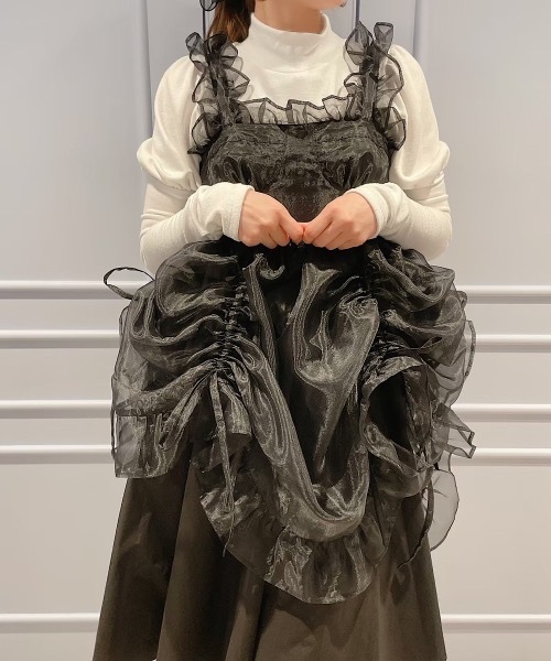 セール】オーガンジーバイカラーフリルシャツロングドレス（ドレス