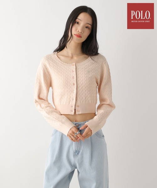 POLO BCS ケーブルニットカーディガン アイボリー Heather POLO BCS(ポロ・ビーシーエス)】ケーブルニットカーディガン