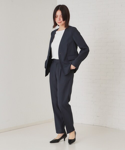 OPAQUE.CLIP（オペークドットクリップ）の「ストレッチリネンライクVネックジャケット/セットアップ対応【洗濯機洗い可/防シワ】（ノーカラージャケット・レディース・ナチュラル/ネイビー・36/38/40/42）」の9枚目の写真