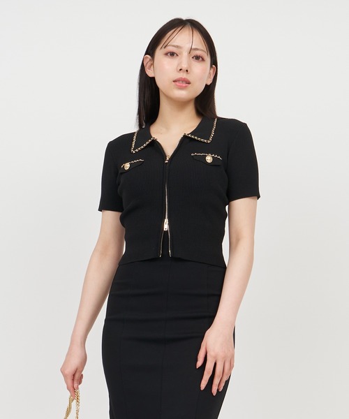  PARTY - マリリンニット 完売品 ブラック ロイヤルパーティー セール】ミニチェーントリミングニットトップス（ニット