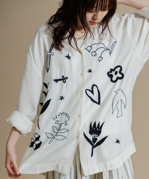 MEN , WOMEN】LEIN お絵描き刺繍シャツ（シャツ/ブラウス