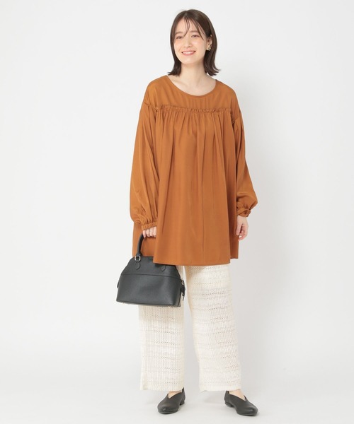 studio CLIP(スタディオクリップ)の「ダブルフロントギャザーチュニック(チュニック・レディース・キャメル/ネイビー・FREE)」の6枚目の写真