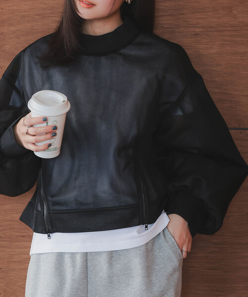 KOBE LETTUCE（コウベレタス）の「フロントジップシアーダンボールトップス（その他トップス・レディース・オフホワイト/グリーン/イエロー/ブラック・M）」の3枚目の写真