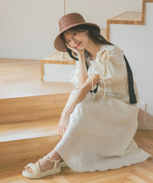 mysty woman（ミスティウーマン）の「［追加1］パワショルジャガードワンピース 491353（ワンピース・レディース・オフホワイト/ブラック/ベージュ・FREE）」の5枚目の写真