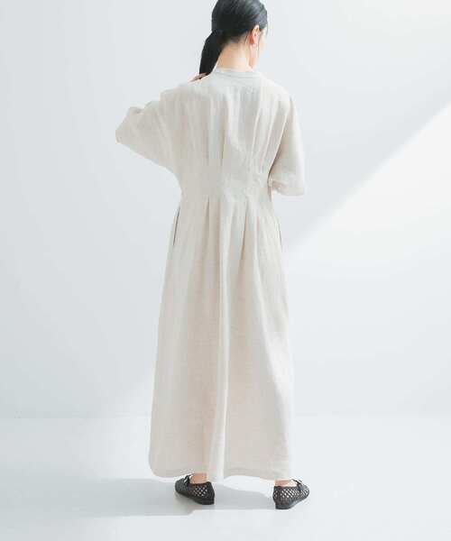 セール】『2サイズ展開』タックデザインリネンワンピース（ワンピース