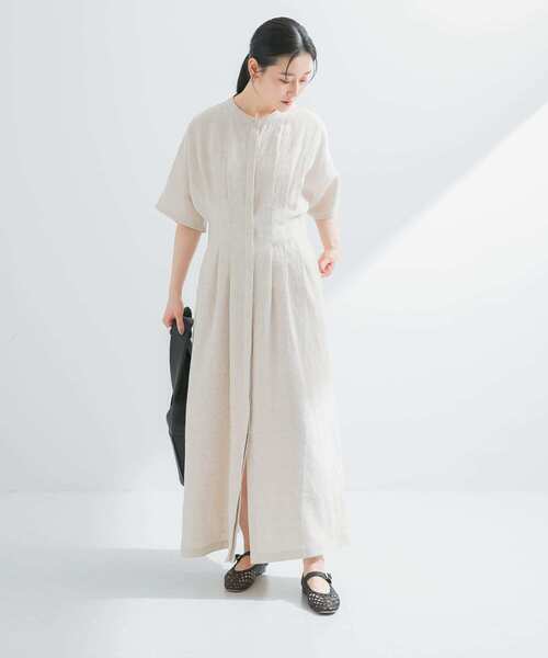 セール】『2サイズ展開』タックデザインリネンワンピース（ワンピース
