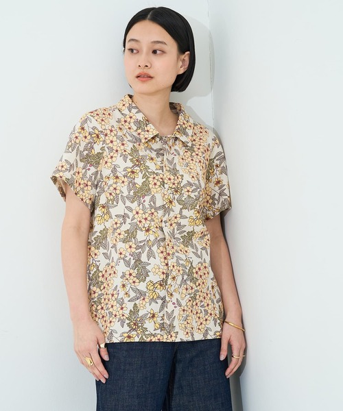 collex(コレックス)の「ボタニカルプリントシャツ(シャツ/ブラウス・レディース・イエロー/ネイビー・フリー)」の1枚目の写真