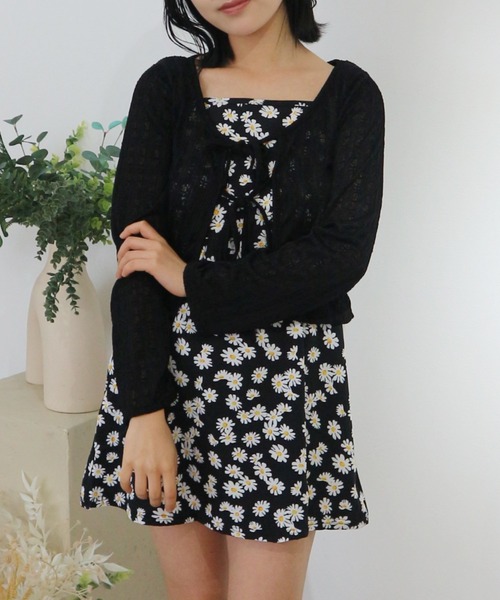 韓国 setup exe カーディガン ボレロ 蝶 IVE レイ 60% Ribbon Strap See-Through Cardigan / リボンストラップ